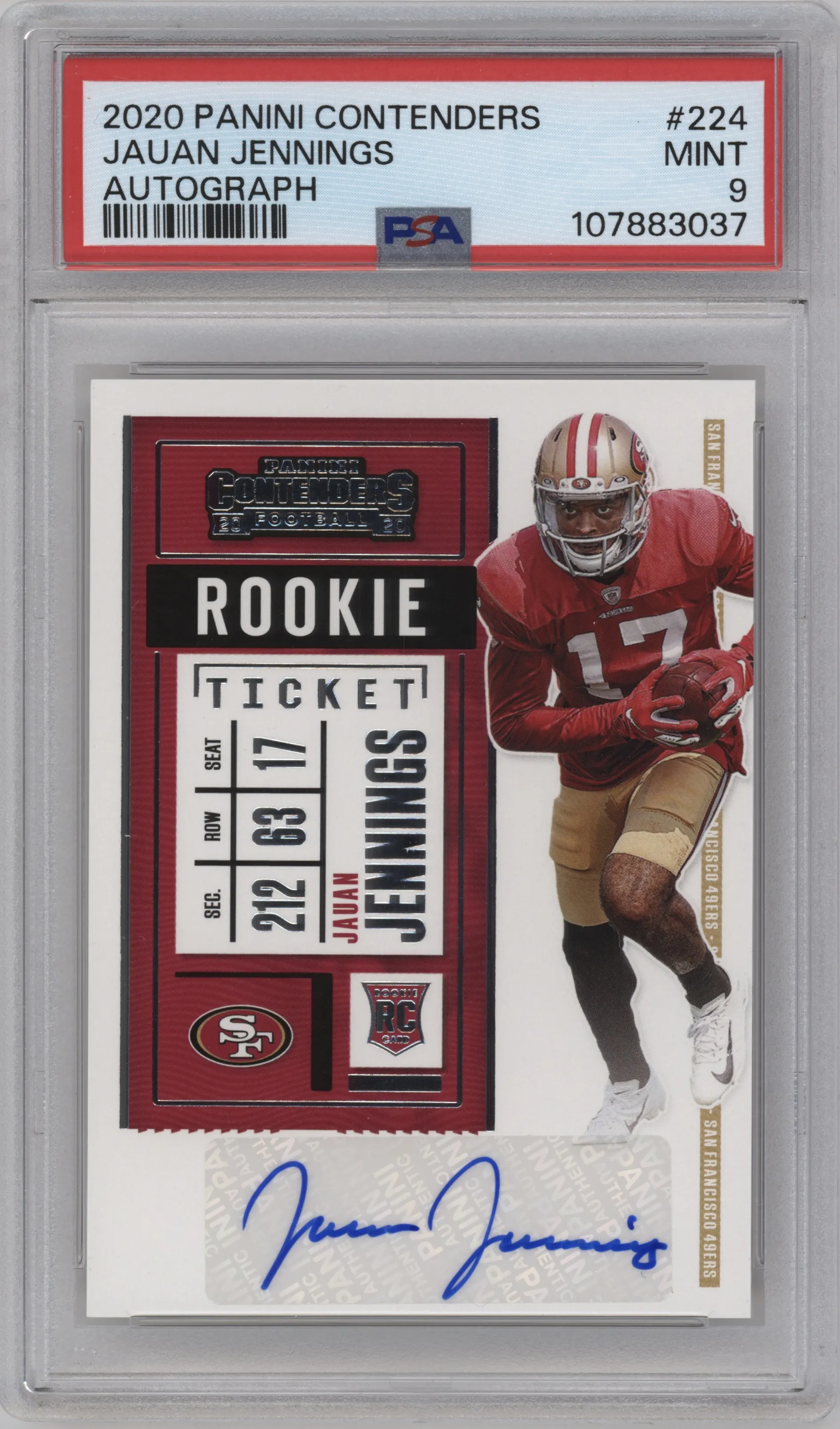 2020 Panini Contenders Rke.Tkt.Auto Jauan Jennings #224 PSA 9