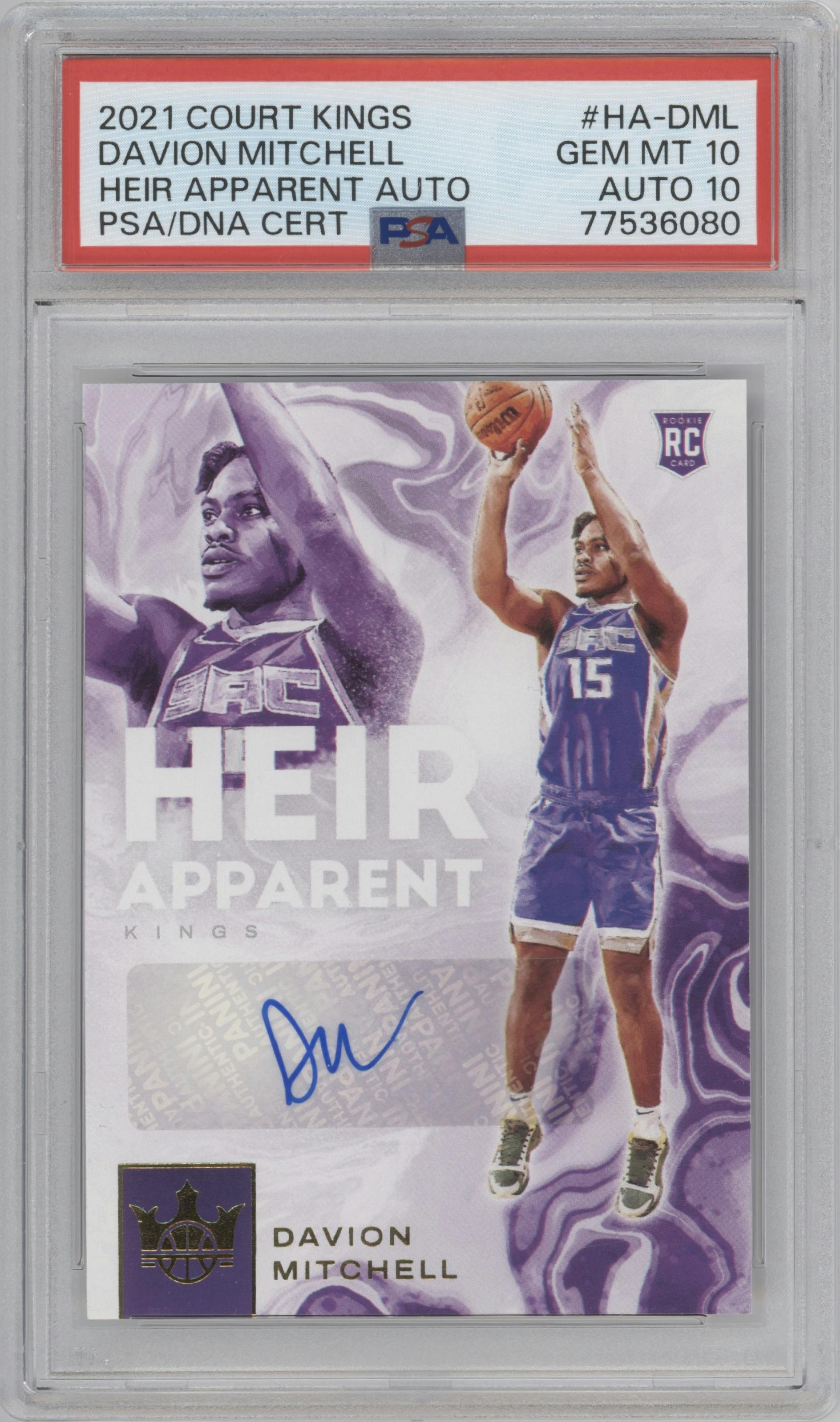 Davion Mitchell from the 2021-22 Panini Court Kings set graded by PSA and given an overall grade of 10.
