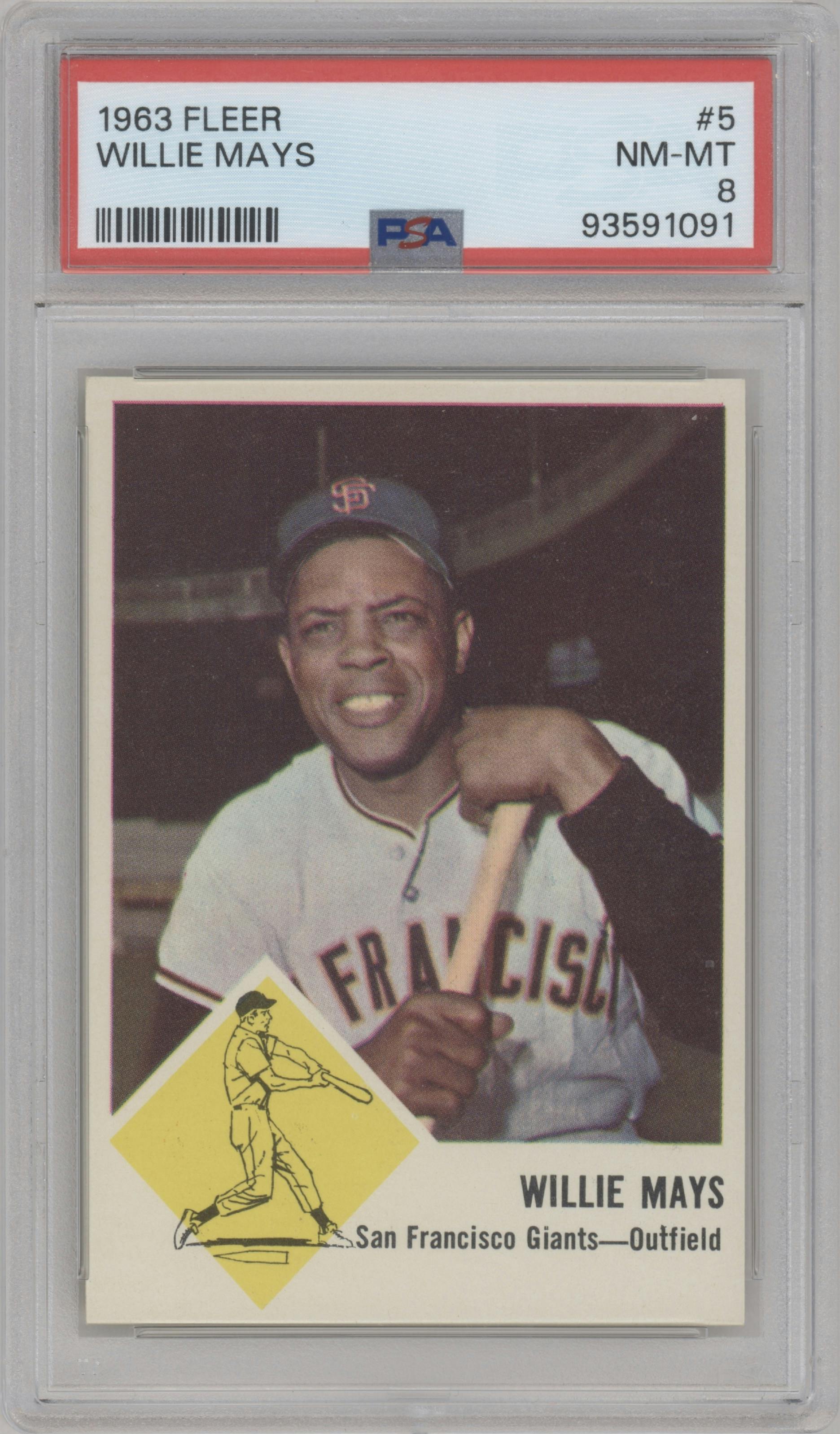 Willie Mays from the 1963 Fleer set graded by PSA and given an overall grade of 8.