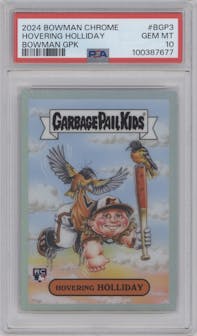 Hovering Holliday from the 2024 Bowman Chrome set graded by PSA and given an overall grade of 10.