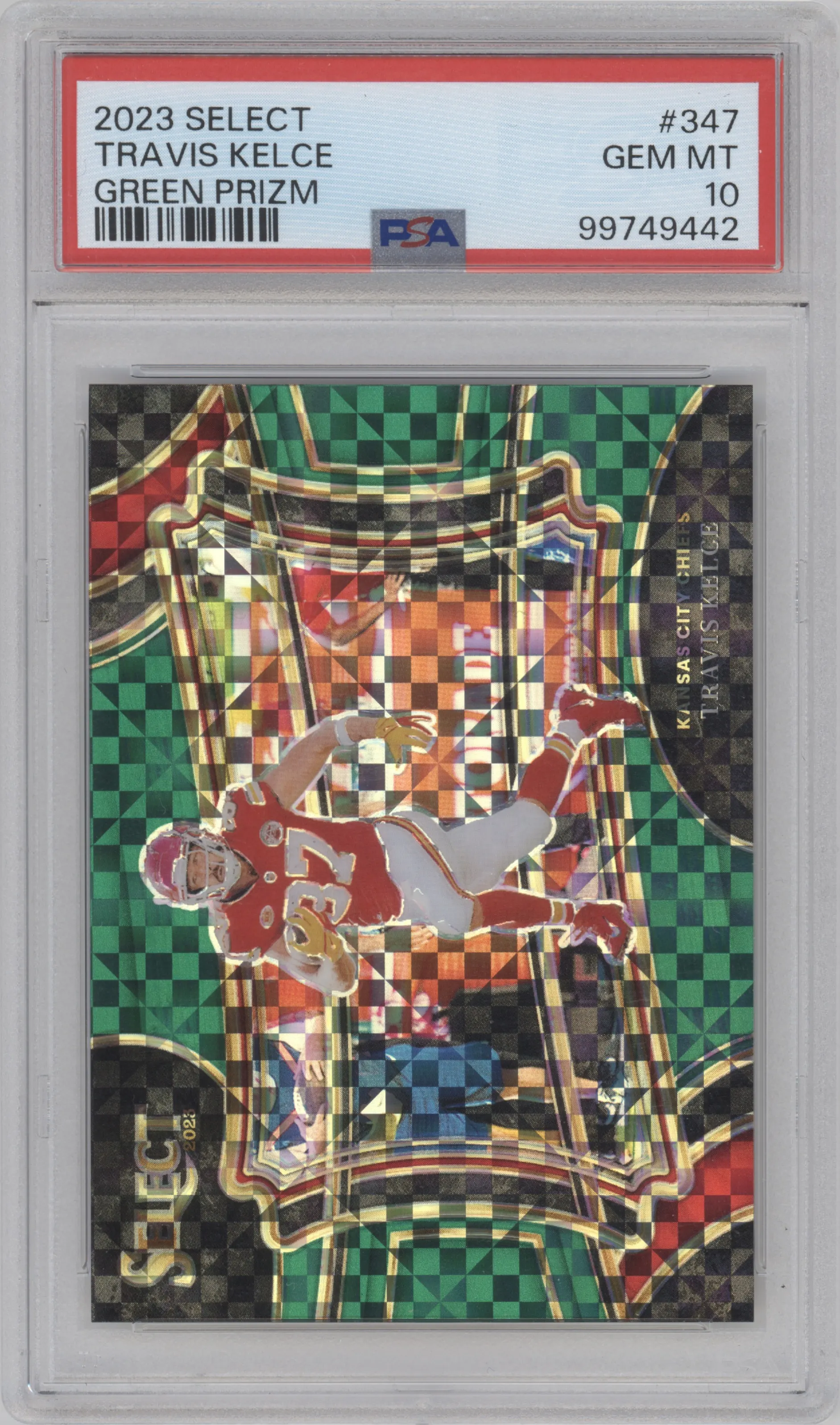 2023 Panini Select Field Lvl. Travis Kelce Green Prizm #347 PSA 10