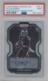 Jalen Hurts from the 2020 Panini Chronicles set graded by PSA and given an overall grade of 9.