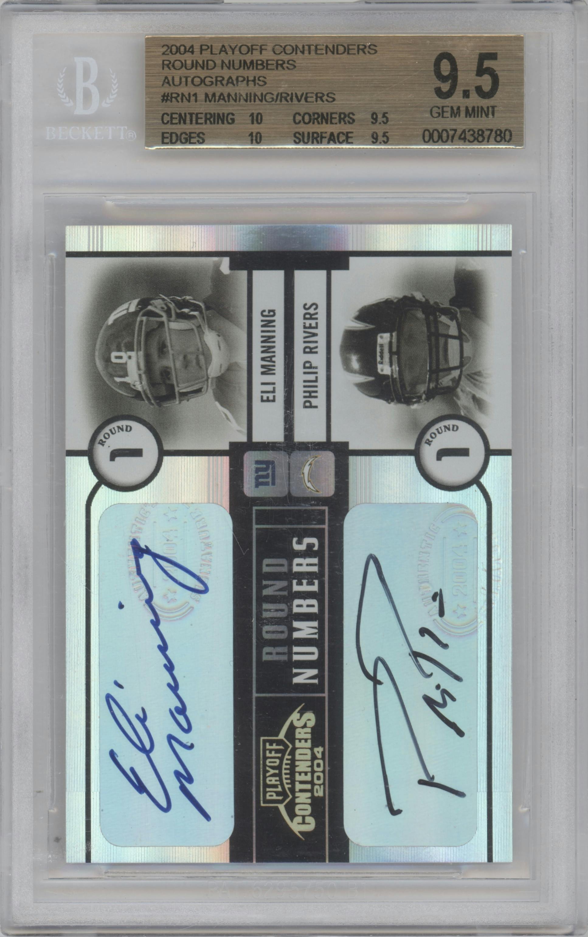 Eli Manning/Philip Rivers  from the 2004 Playoff Contenders set graded by Beckett and given an overall grade of 9.5.