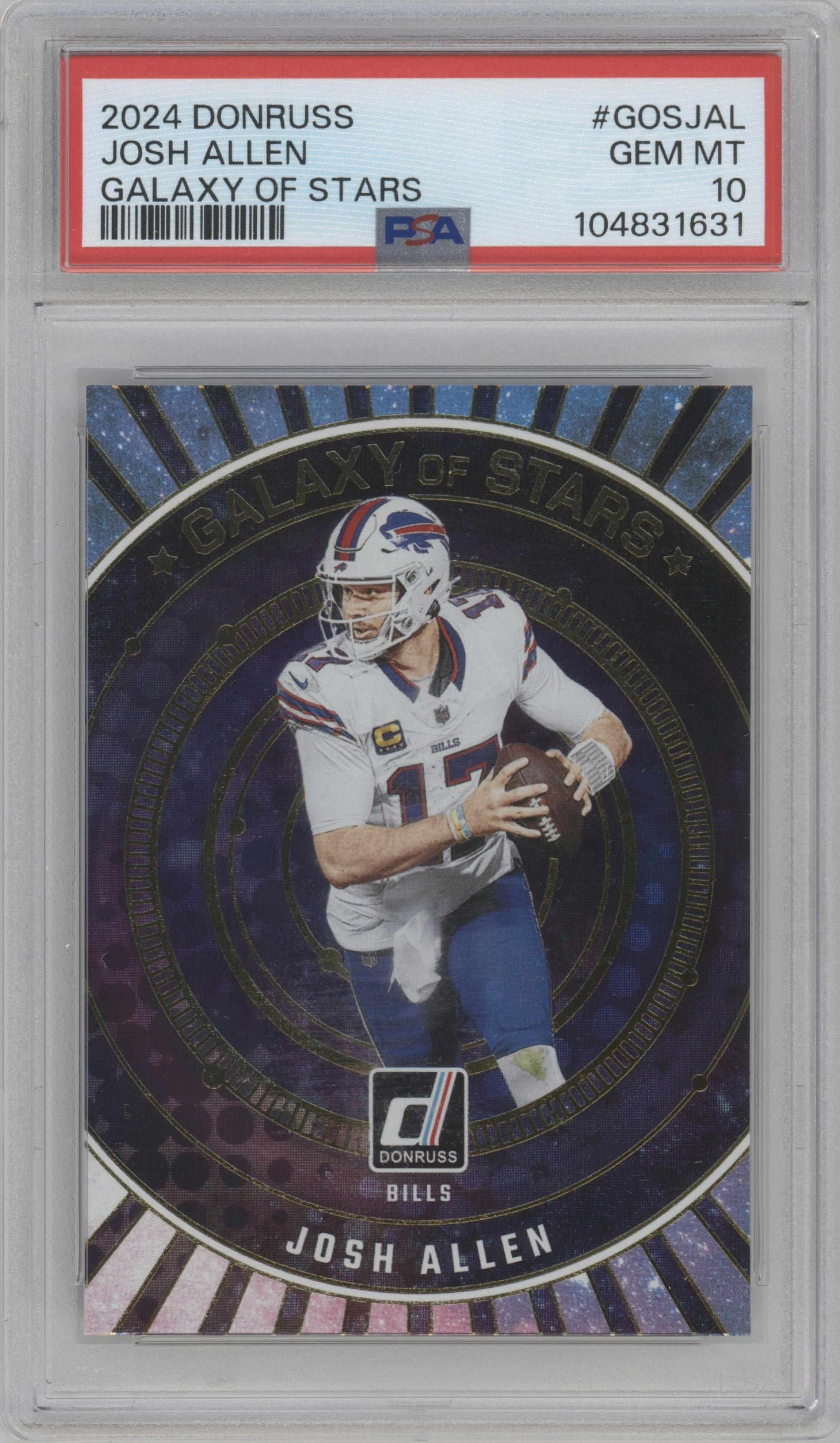 Josh Allen from the 2024 Donruss set graded by PSA and given an overall grade of 10.