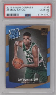 Jayson Tatum from the 2017-18 Panini Donruss set graded by PSA and given an overall grade of 10.