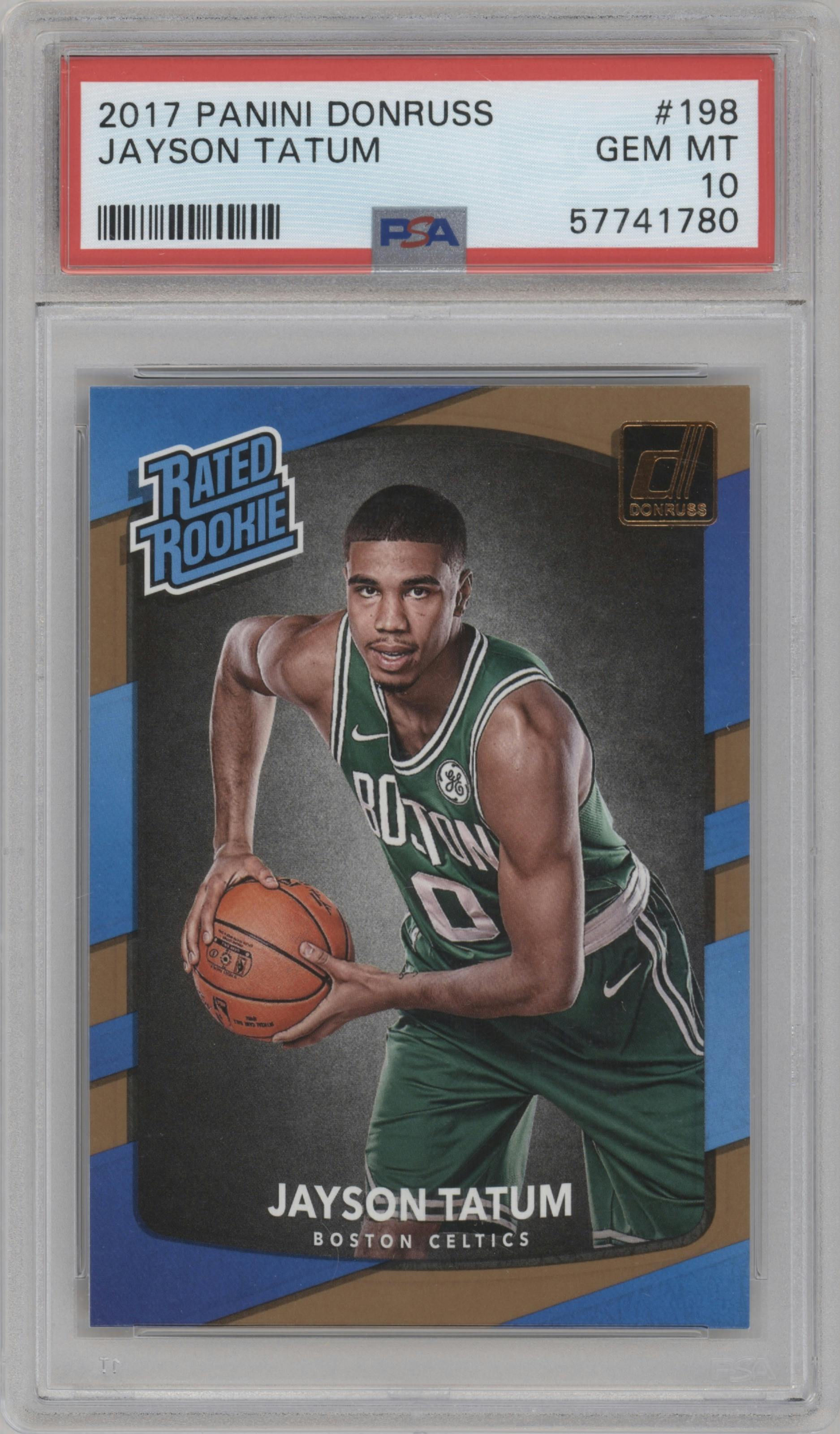 Jayson Tatum from the 2017-18 Panini Donruss set graded by PSA and given an overall grade of 10.