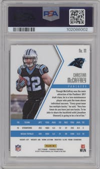 Christian McCaffrey from the 2017 Panini Phoenix set graded by PSA and given an overall grade of 8.