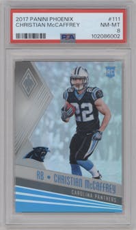 Christian McCaffrey from the 2017 Panini Phoenix set graded by PSA and given an overall grade of 8.
