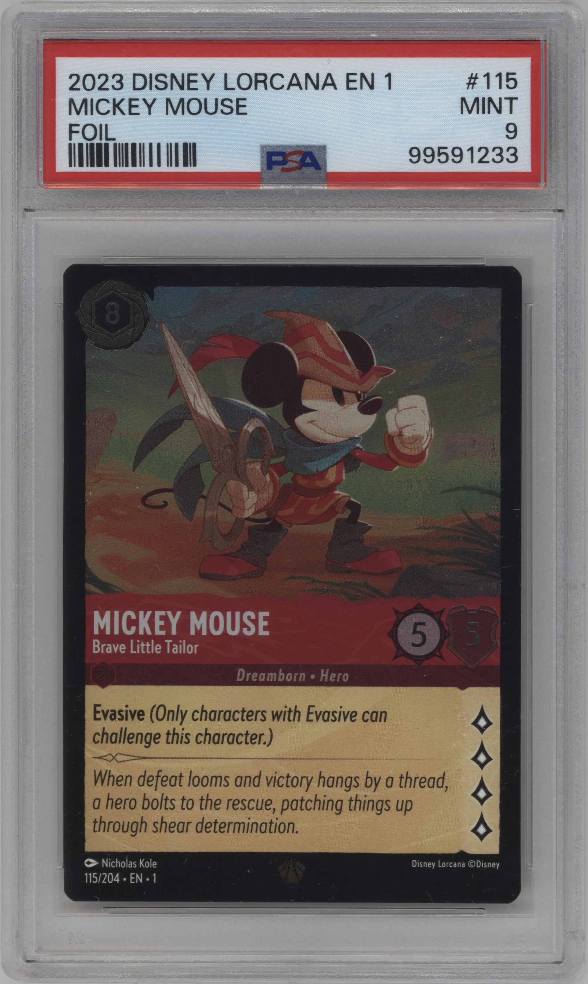 2023 Disney Lorcana The First Chapter Mickey Mouse - Brave Little Tailor Foil #115 PSA 9