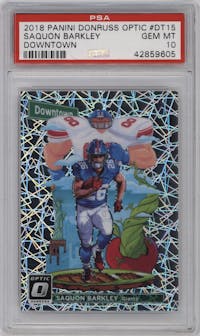 Saquon Barkley from the 2018 Panini Donruss Optic set graded by PSA and given an overall grade of 10.
