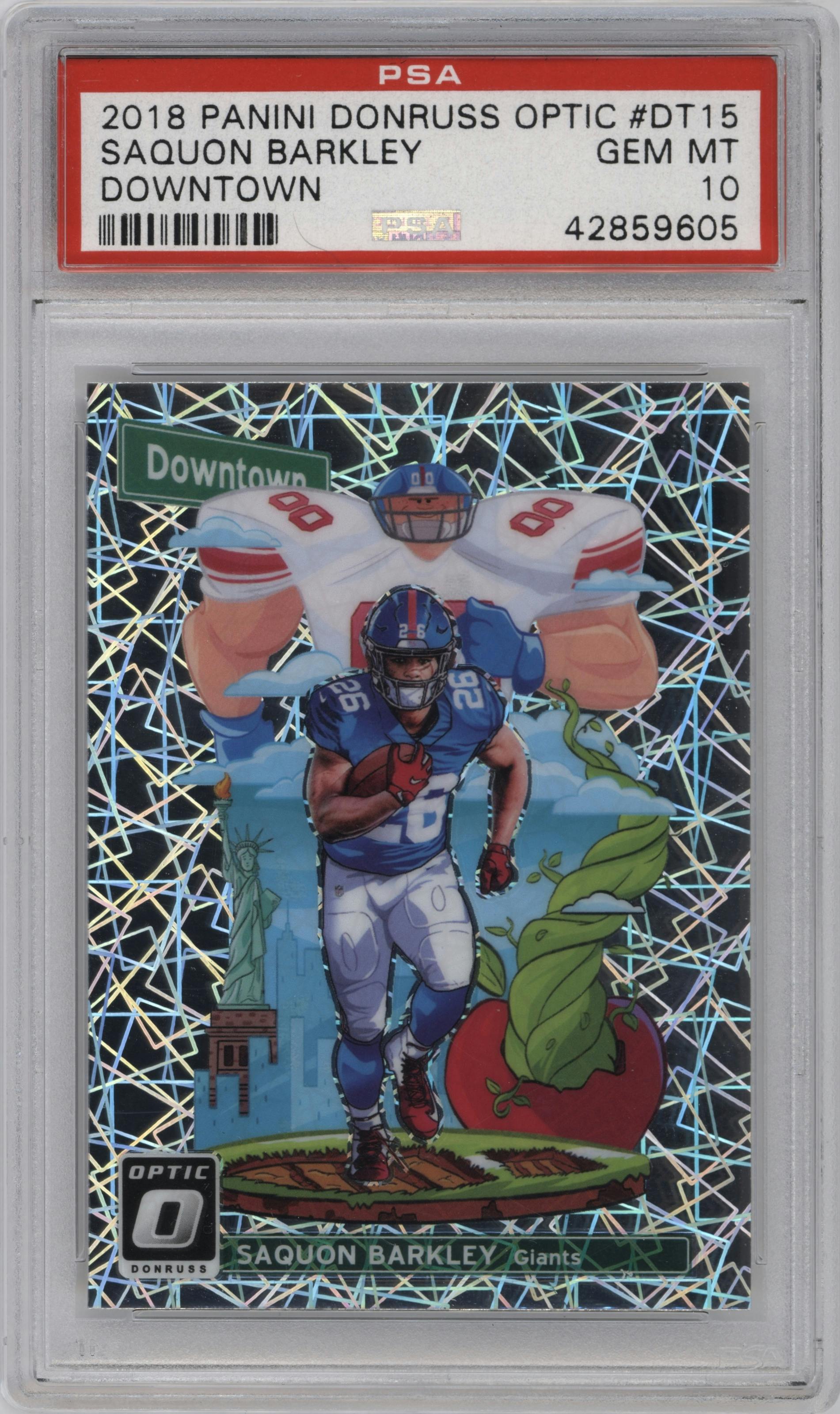 Saquon Barkley from the 2018 Panini Donruss Optic set graded by PSA and given an overall grade of 10.