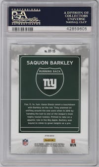 Saquon Barkley from the 2018 Panini Donruss Optic set graded by PSA and given an overall grade of 10.