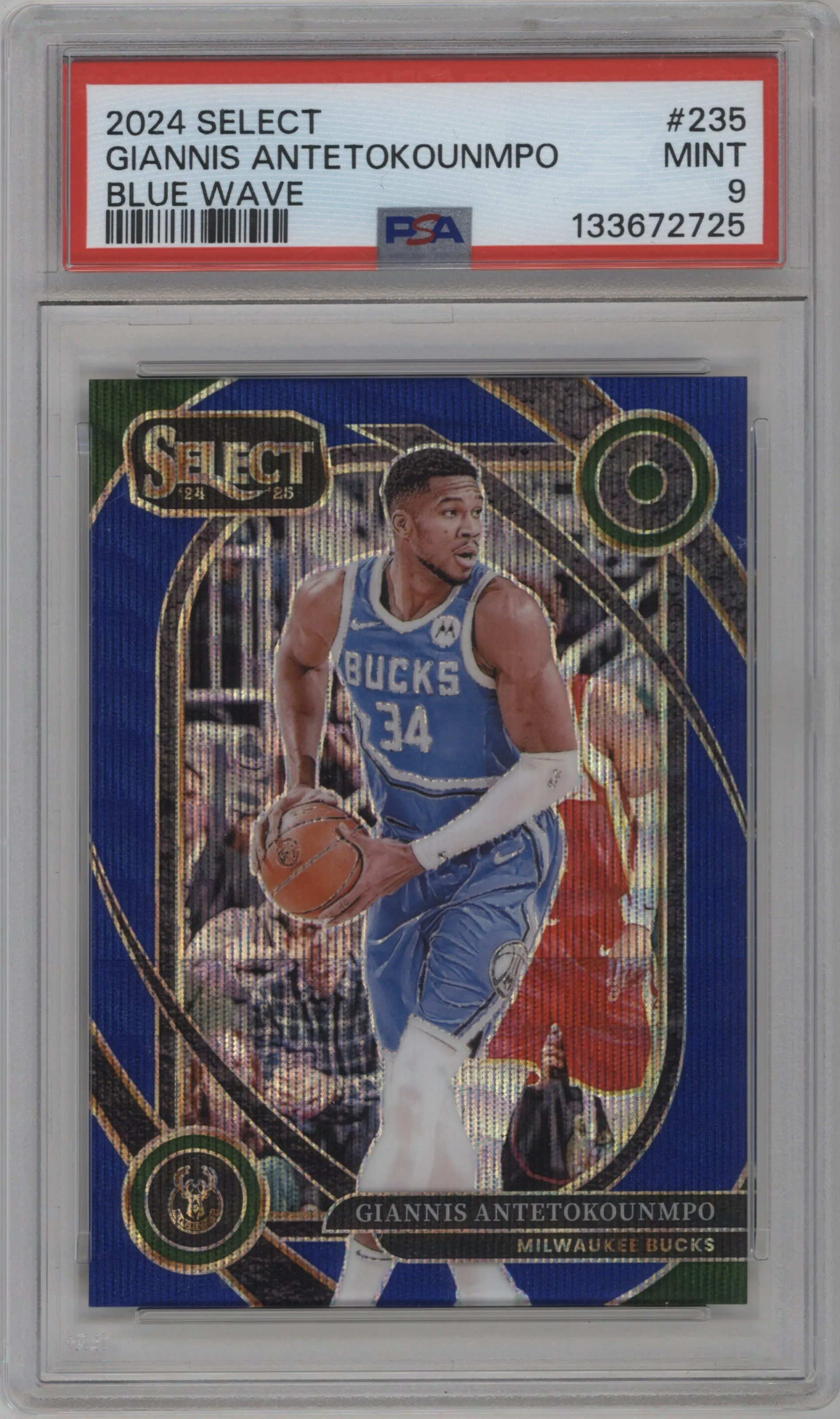 2024 Panini Select Courtside Giannis Antetokounmpo Blue Wave PSA 9