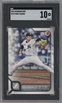 Roki Sasaki from the 2022 Bowman Nippon Professional Baseball set graded by SGC and given an overall grade of 10.