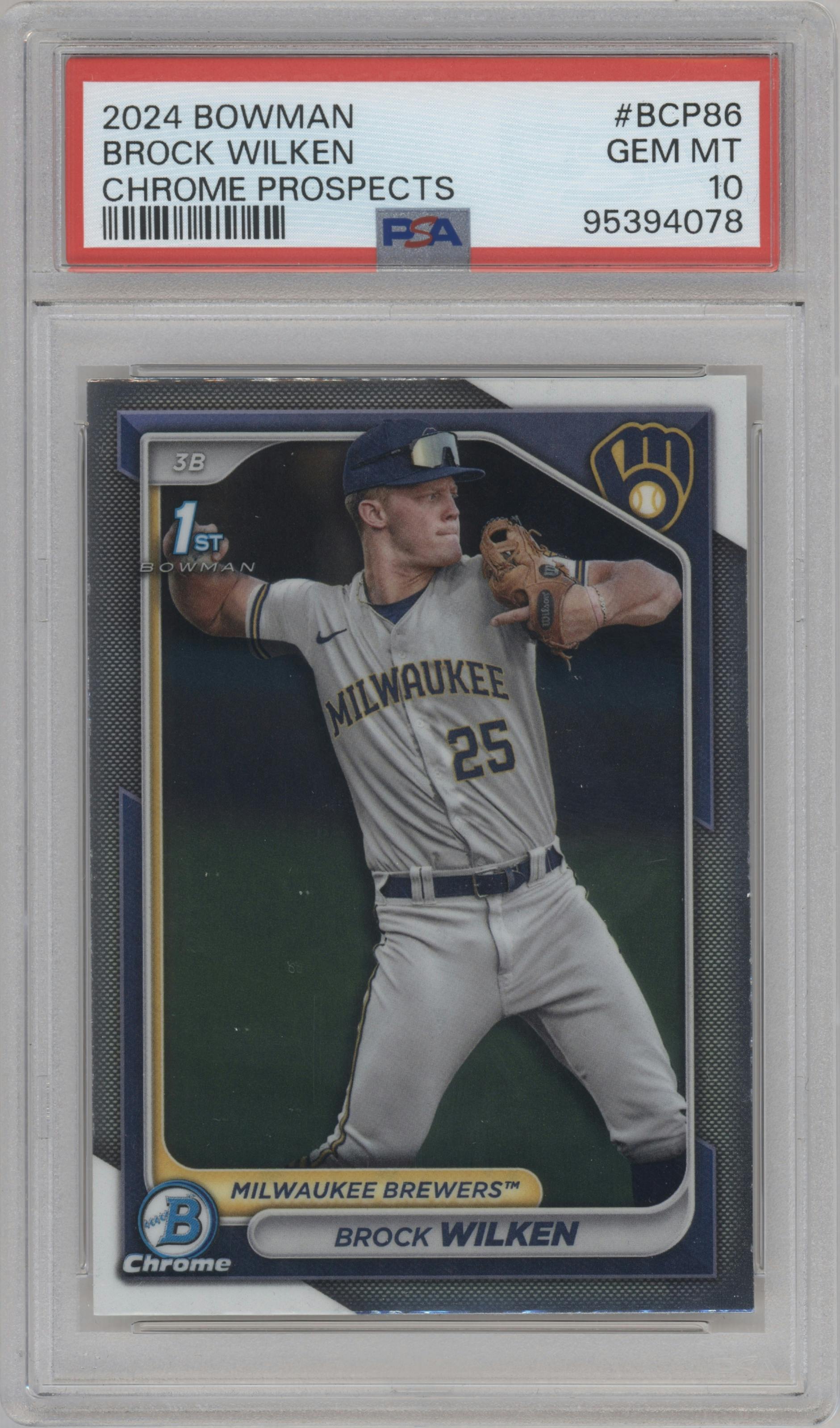 Brock Wilken from the 2024 Bowman set graded by PSA and given an overall grade of 10.