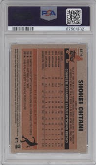 Shohei Ohtani from the 2018 Topps Chrome set graded by PSA and given an overall grade of 10.