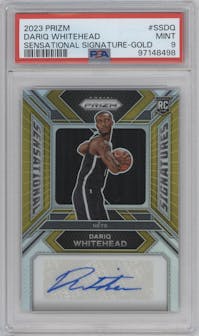 Dariq Whitehead  from the 2023-24 Panini Prizm set featuring a Gold Prizm parallel graded by PSA and given an overall grade of 9.
