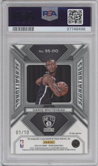 Dariq Whitehead  from the 2023-24 Panini Prizm set featuring a Gold Prizm parallel graded by PSA and given an overall grade of 9.