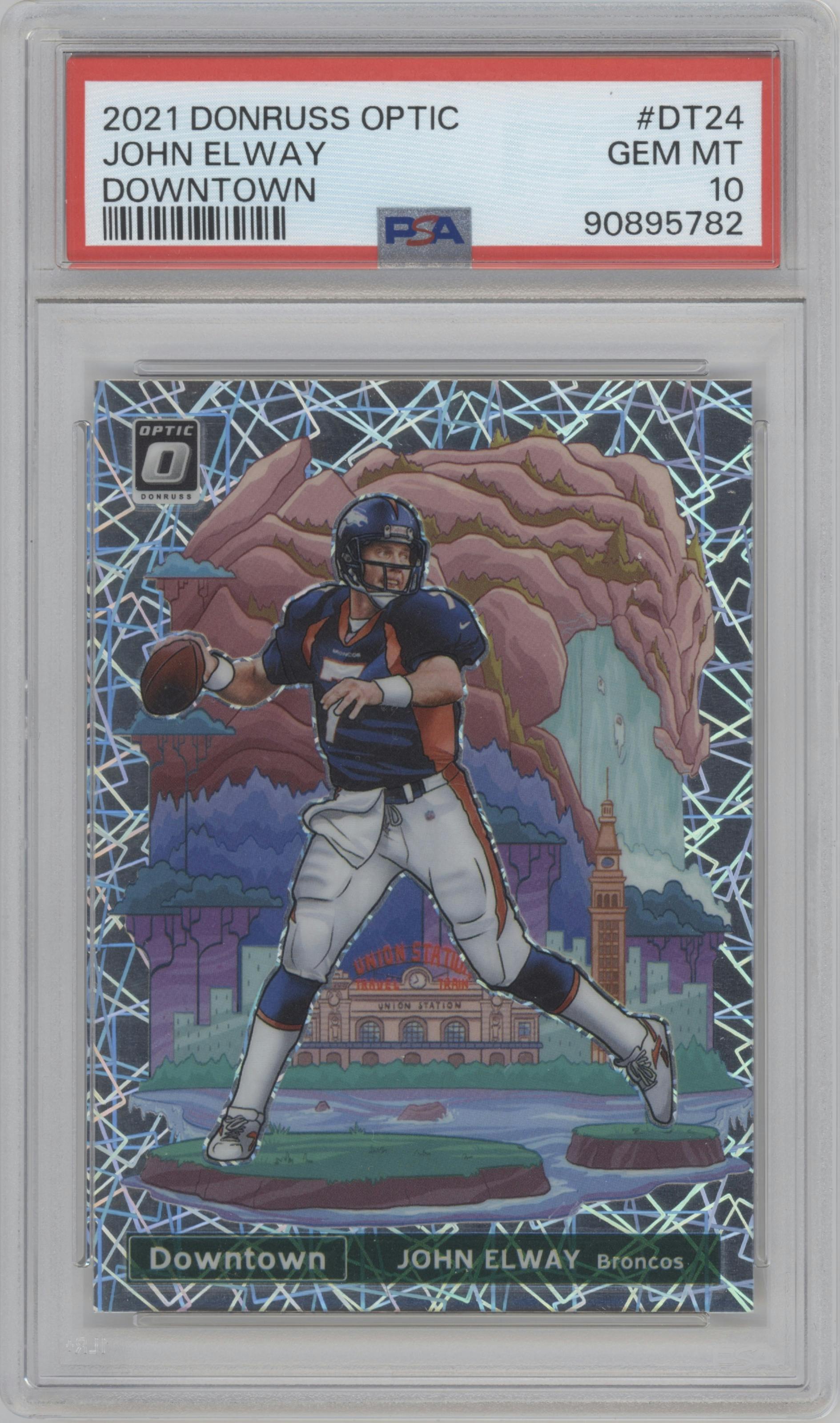 John Elway from the 2021 Panini Donruss Optic set graded by PSA and given an overall grade of 10.