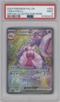 Tinkaton ex from the 2023 Pokemon SV set graded by PSA and given an overall grade of 9.