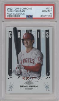 Shohei Ohtani from the 2022 Topps Chrome set graded by PSA and given an overall grade of 10.