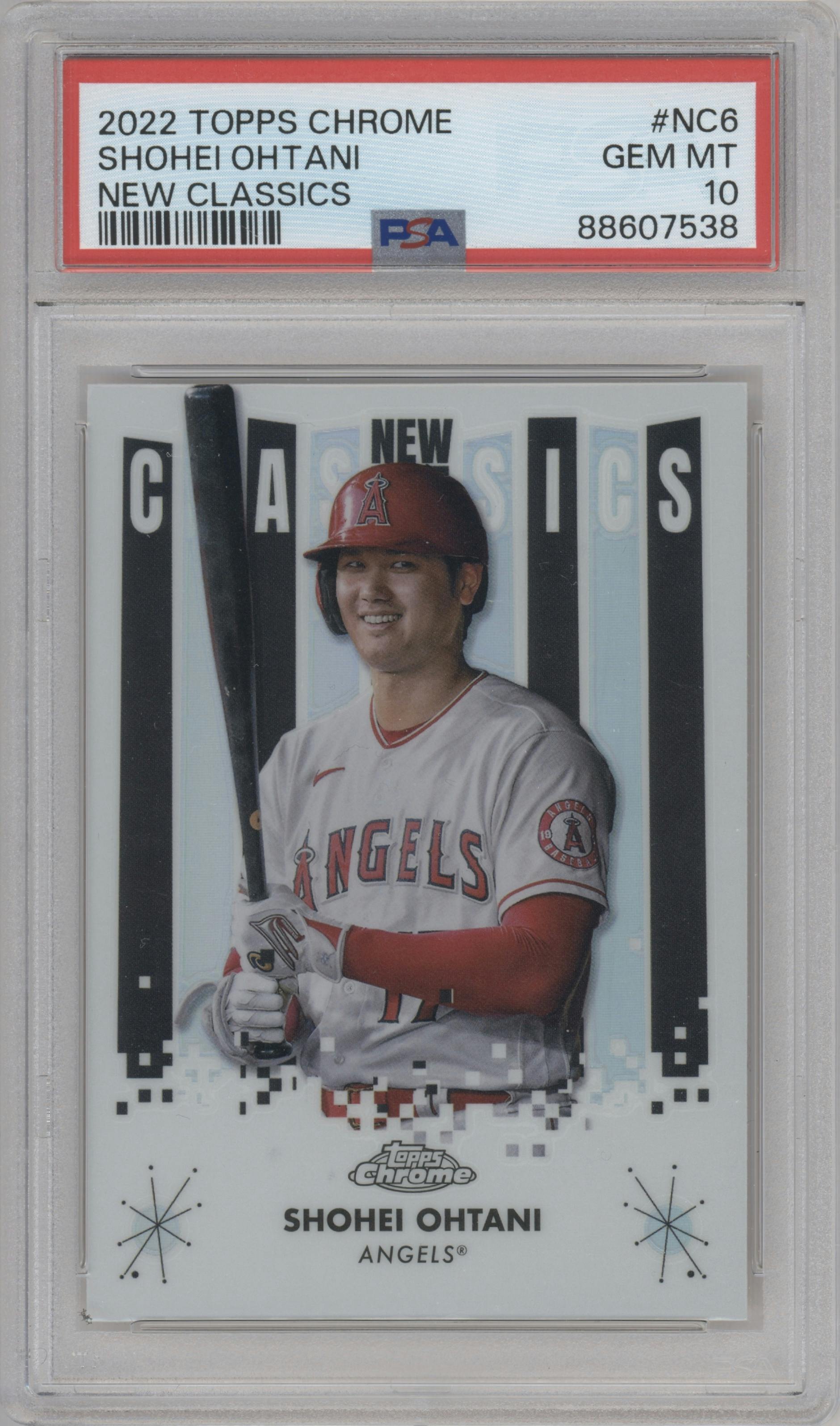 Shohei Ohtani from the 2022 Topps Chrome set graded by PSA and given an overall grade of 10.
