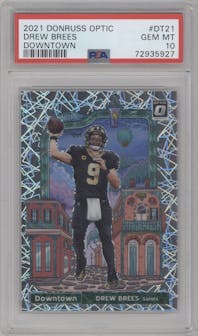 Drew Brees from the 2021 Panini Donruss Optic set graded by PSA and given an overall grade of 10.