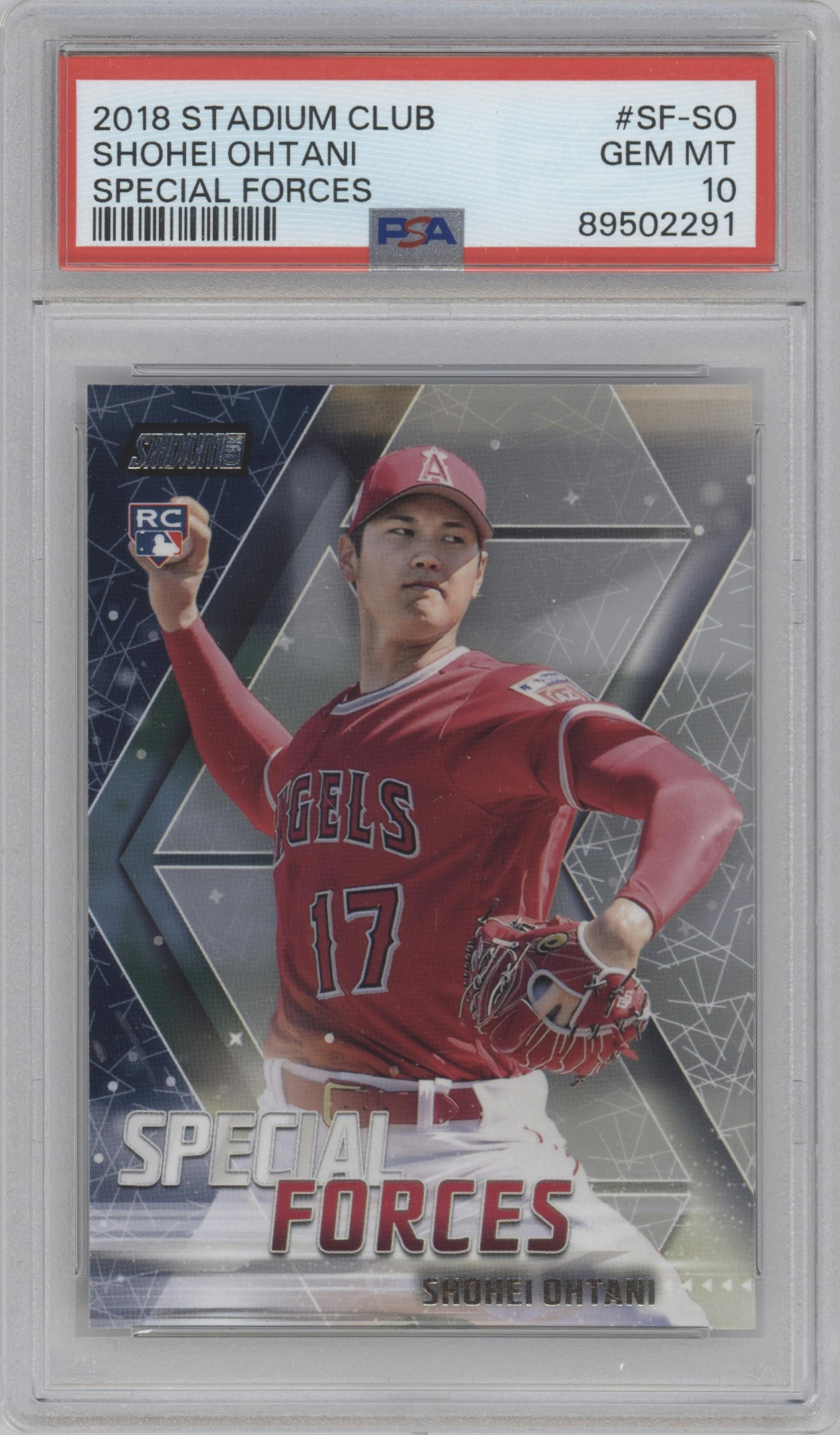 Shohei Ohtani from the 2018 Topps Stadium Club set graded by PSA and given an overall grade of 10.