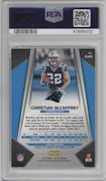 Christian McCaffrey from the 2017 Panini Prizm set featuring a Prizm parallel graded by PSA and given an overall grade of 10.