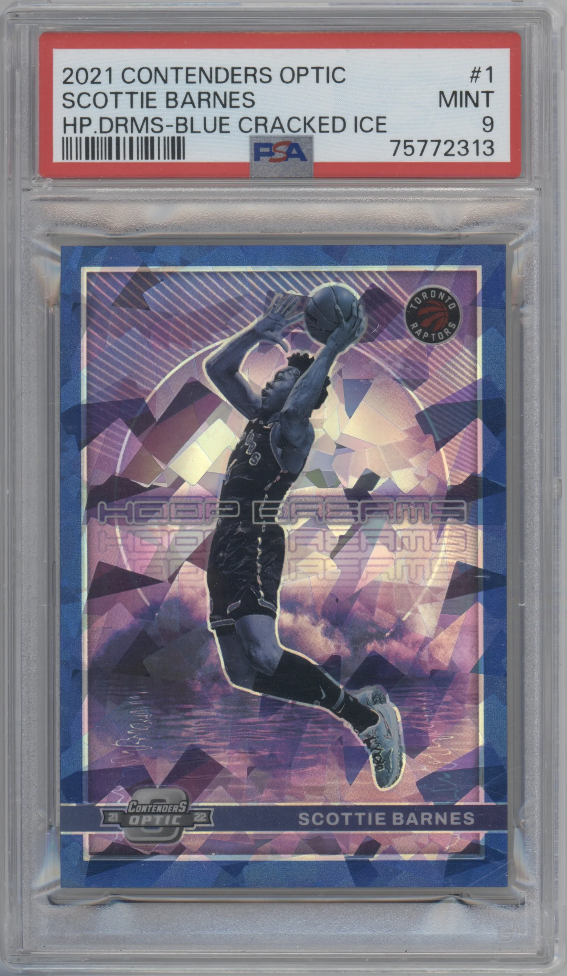 2021 Panini Contenders Optic Hoop Dreams Scottie Barnes Blue Cracked Ice PSA 9