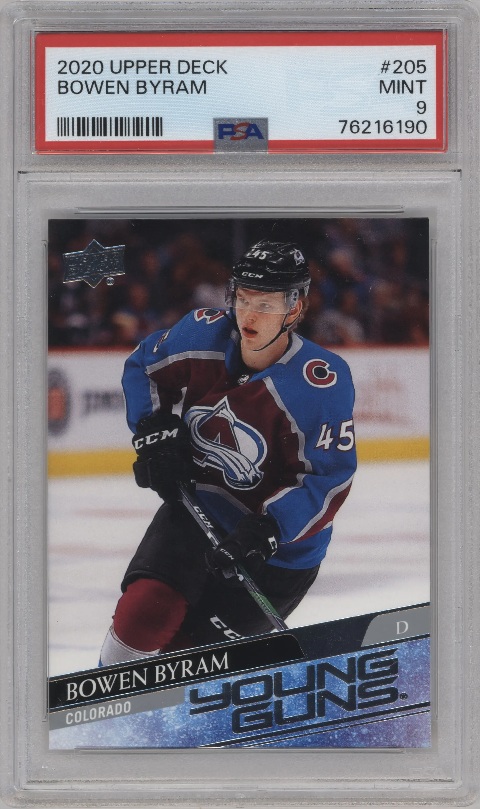 2020 Upper Deck Series 1 Young Guns Bowen Byram #205 PSA 9