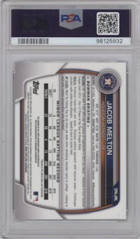 Jacob Melton from the 2023 Bowman Chrome set featuring a Blue RayWave parallel graded by PSA and given an overall grade of 10.