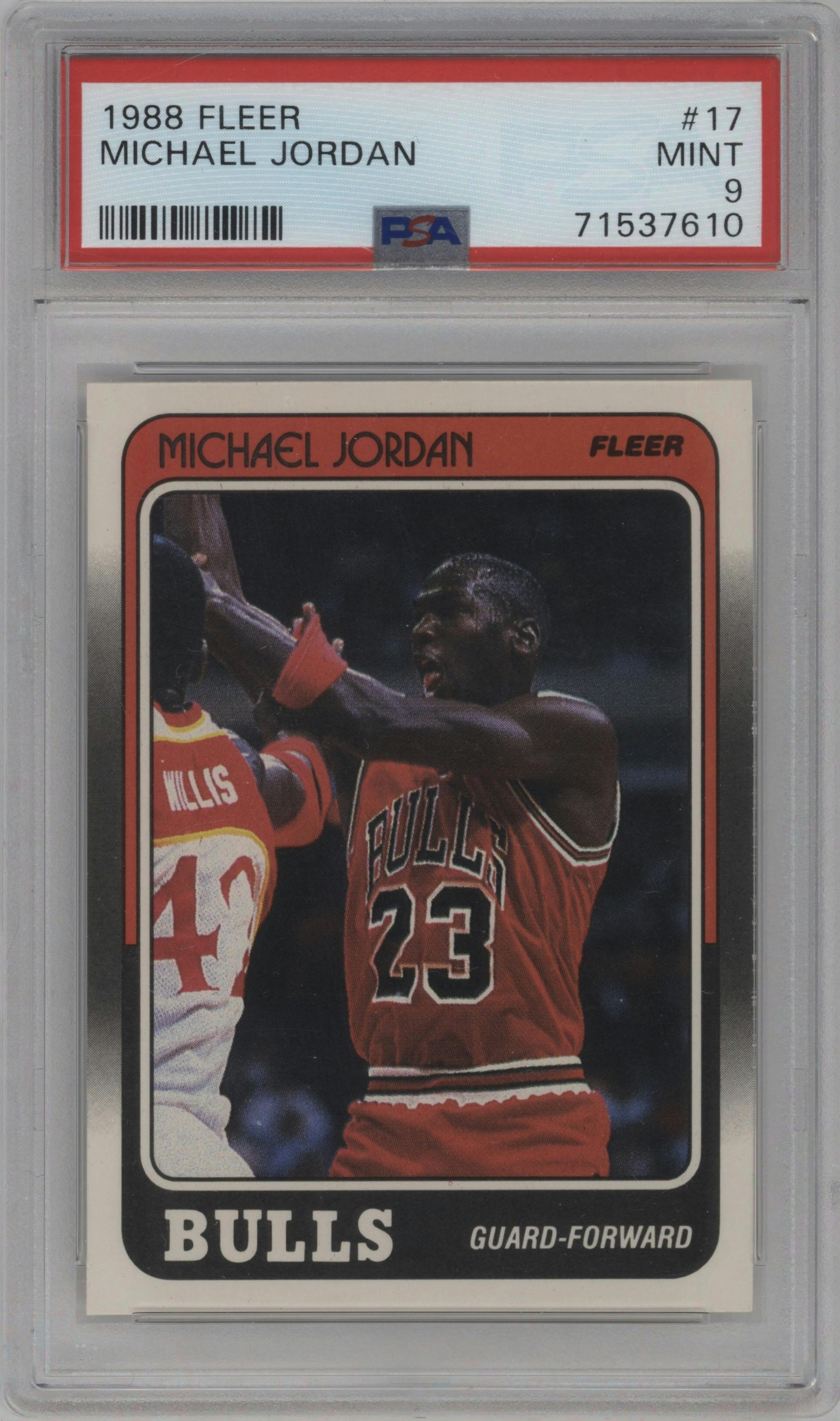 Michael Jordan from the 1988-89 Fleer set graded by PSA and given an overall grade of 9.