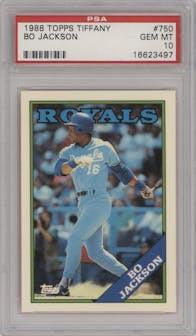 Bo Jackson from the 1988 Topps set featuring a Tiffany parallel graded by PSA and given an overall grade of 10.