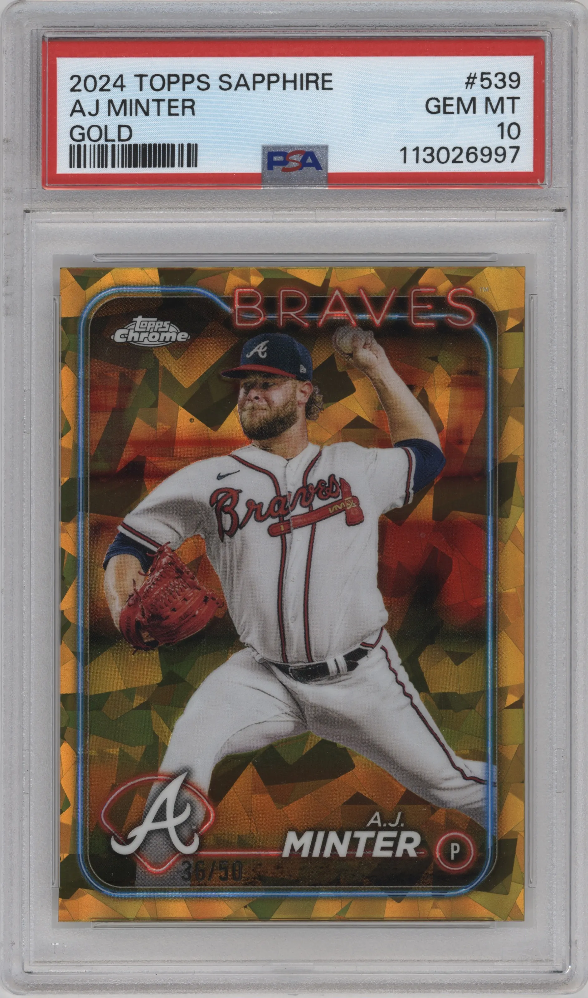 2024 Topps Chrome Sapphire A.J. Minter Gold PSA 10