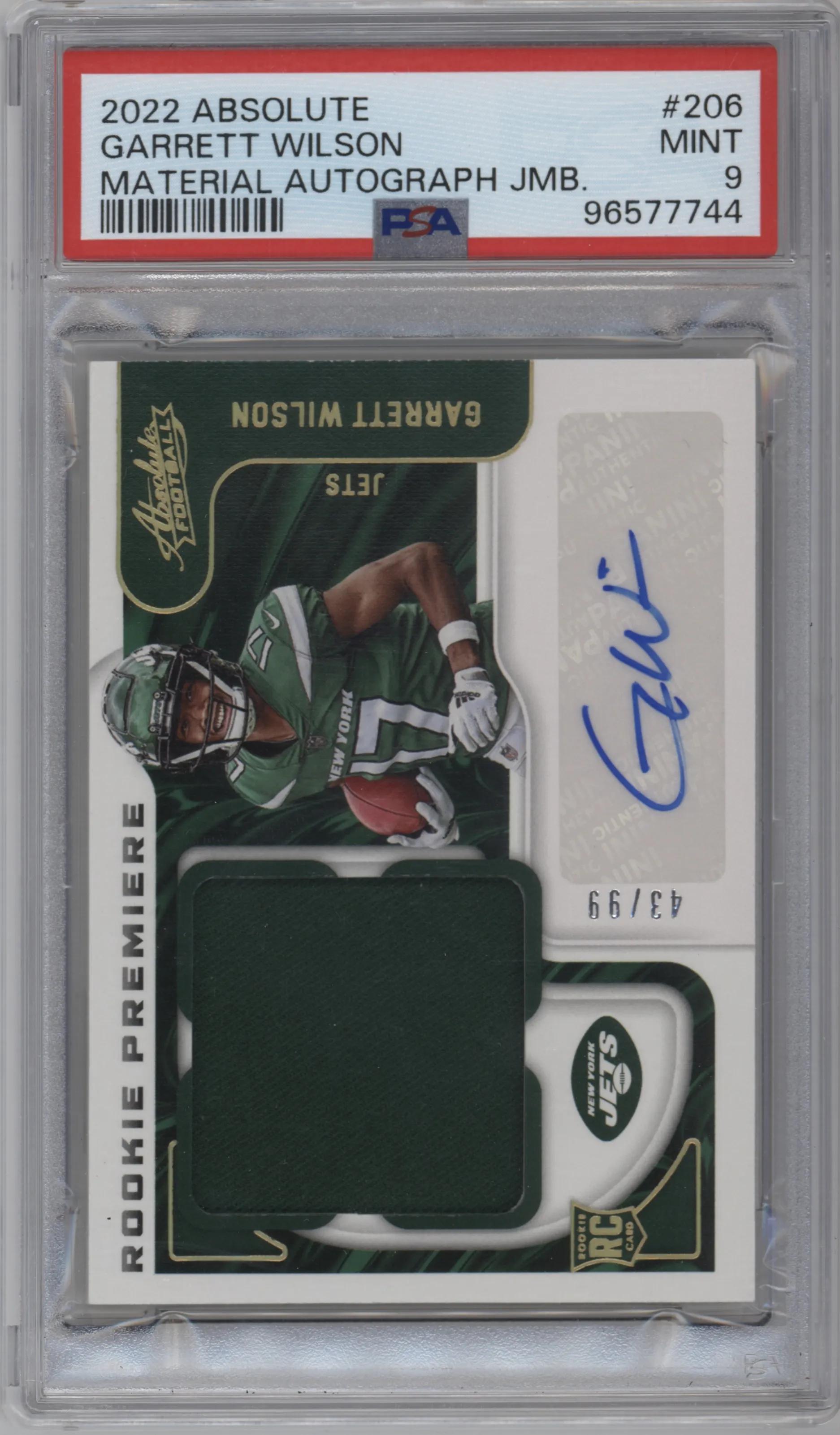 2022 Panini Absolute Rke.Prem.Mat.Au.Jumbo Garrett Wilson PSA 9