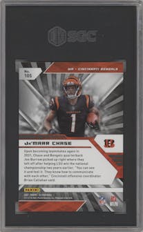 Ja'Marr Chase from the 2021 Panini XR set featuring a Blue parallel graded by SGC and given an overall grade of 10.