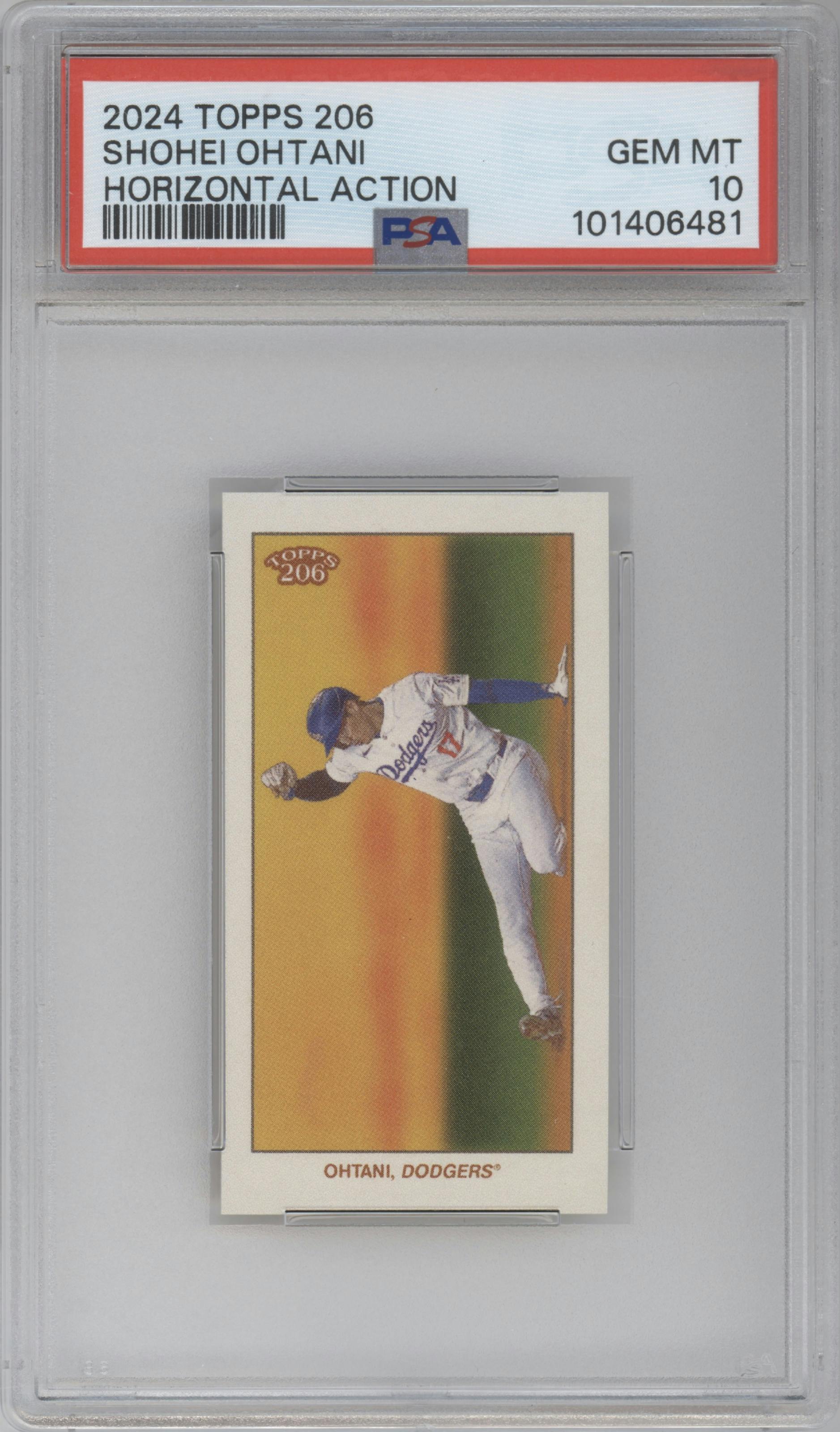 Shohei Ohtani from the 2024 Topps 206 set graded by PSA and given an overall grade of 10.