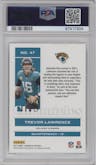 Trevor Lawrence from the 2021 Panini Chronicles set featuring a Blue parallel graded by PSA and given an overall grade of 8.