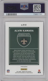 Alvin Kamara from the 2021 Panini Donruss Optic set graded by PSA and given an overall grade of 10.