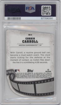 Corbin Carroll from the 2023 Bowman's Best set graded by PSA and given an overall grade of 10.