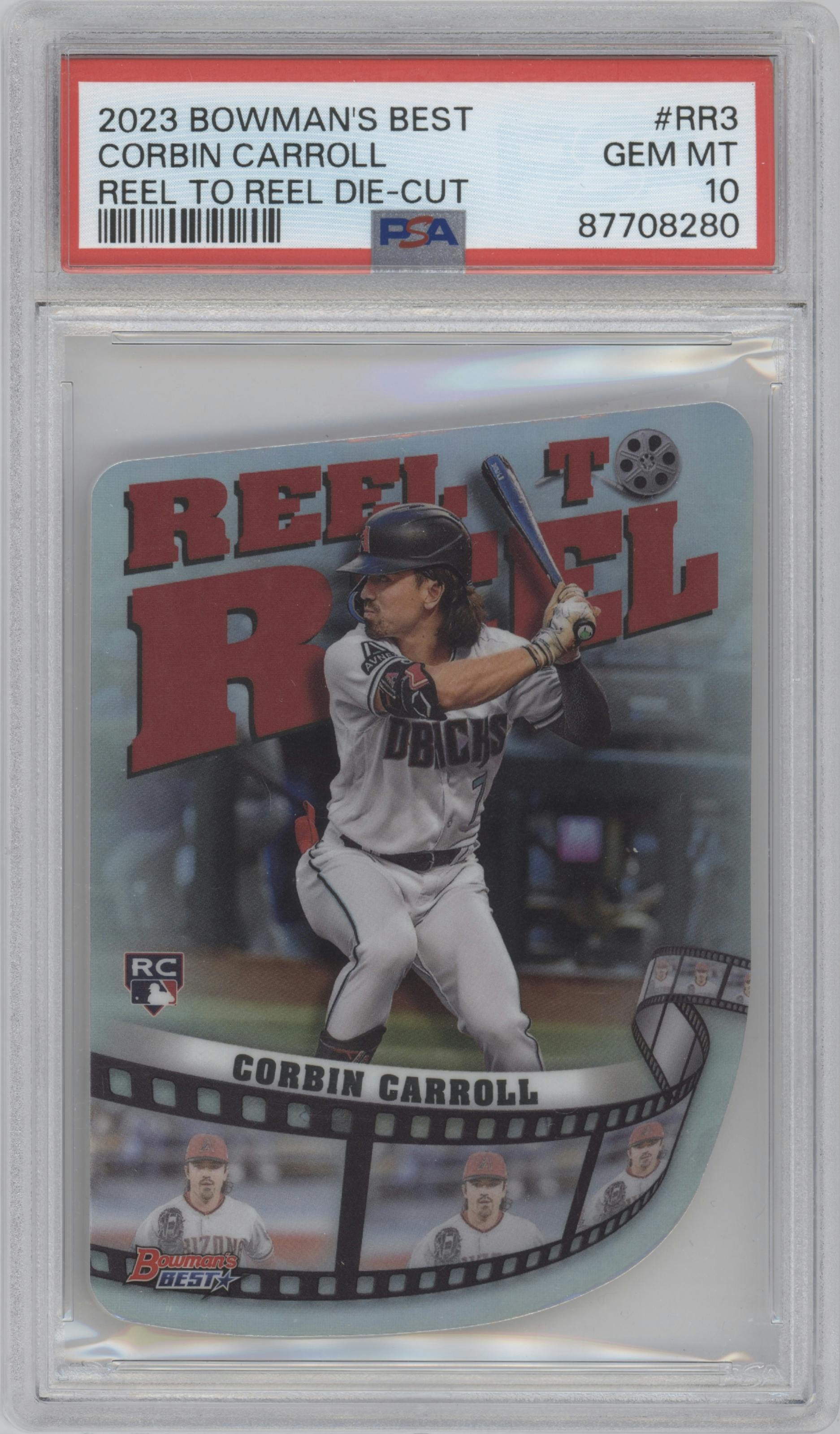 Corbin Carroll from the 2023 Bowman's Best set graded by PSA and given an overall grade of 10.