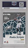 Jalen Hurts from the 2020 Panini Mosaic set featuring a Gold parallel graded by PSA and given an overall grade of 10.
