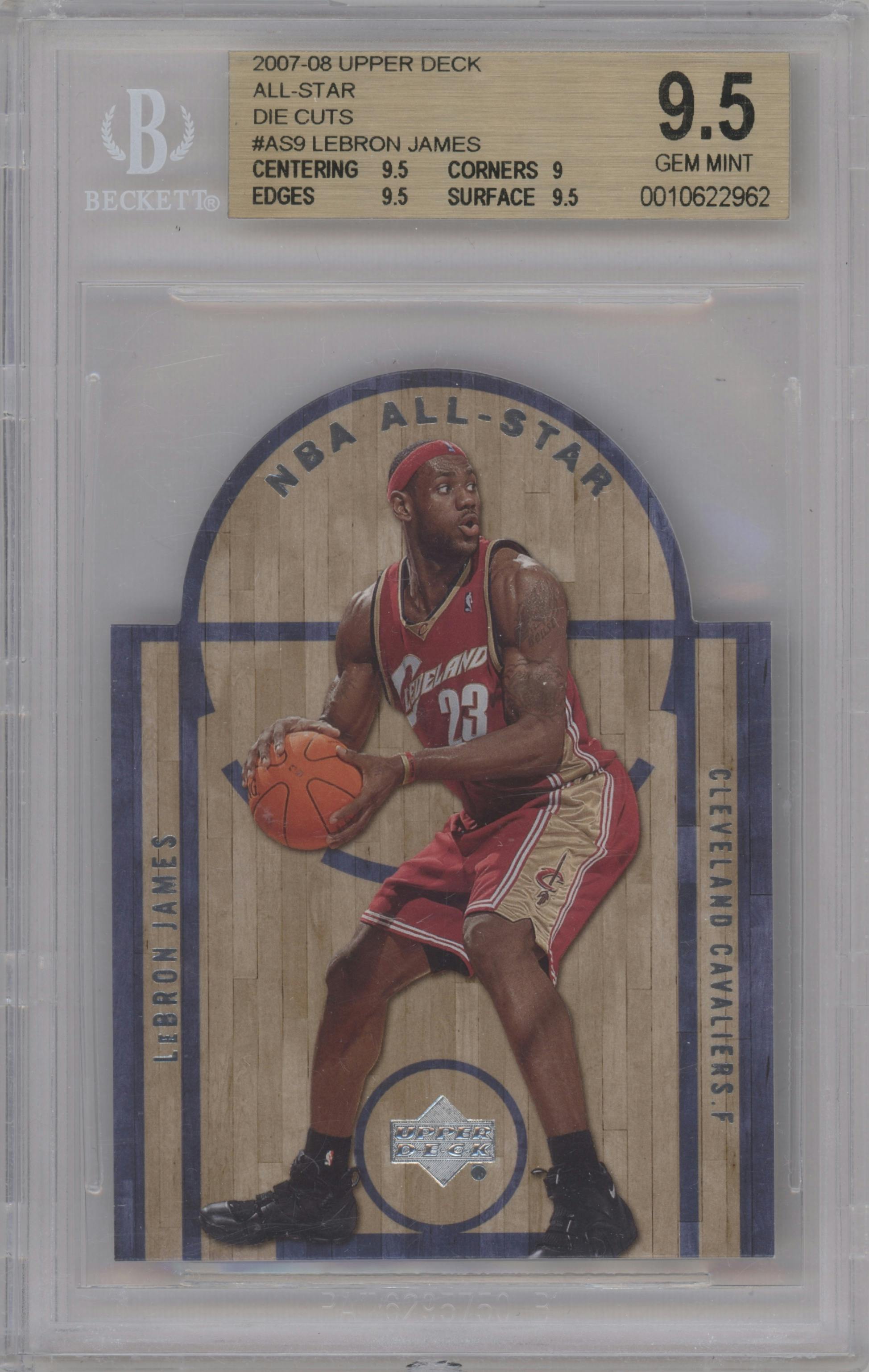 LeBron James from the 2007-08 Upper Deck  set graded by Beckett and given an overall grade of 9.5.