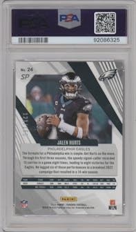Jalen Hurts from the 2023 Panini Phoenix set featuring a Lava parallel graded by PSA and given an overall grade of 10.