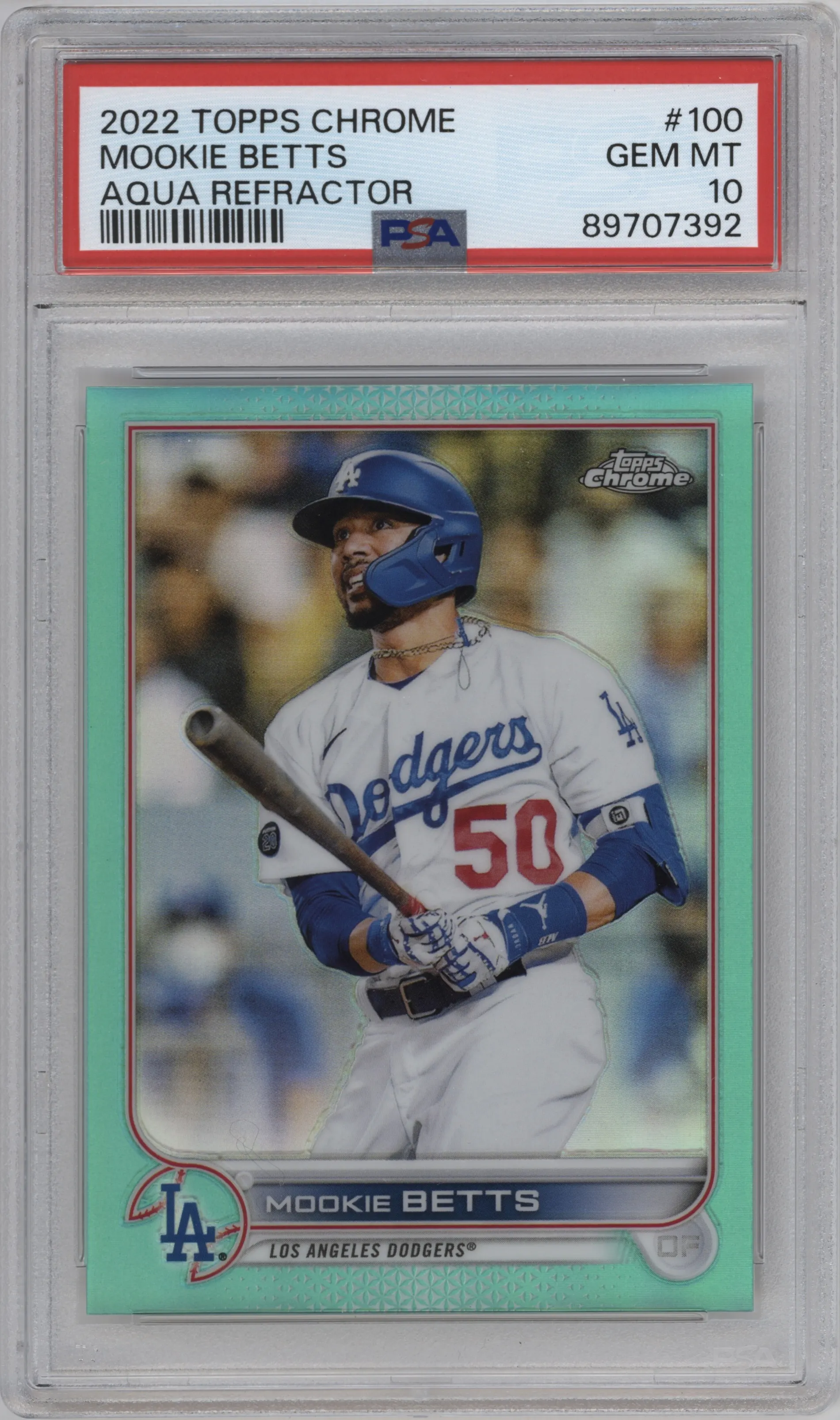 2022 Topps Chrome Mookie Betts Aqua Refractor #100 PSA 10