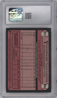 Yoshinobu Yamamoto from the 2024 Topps Update set featuring a Refractor parallel graded by CSG and given an overall grade of 9.