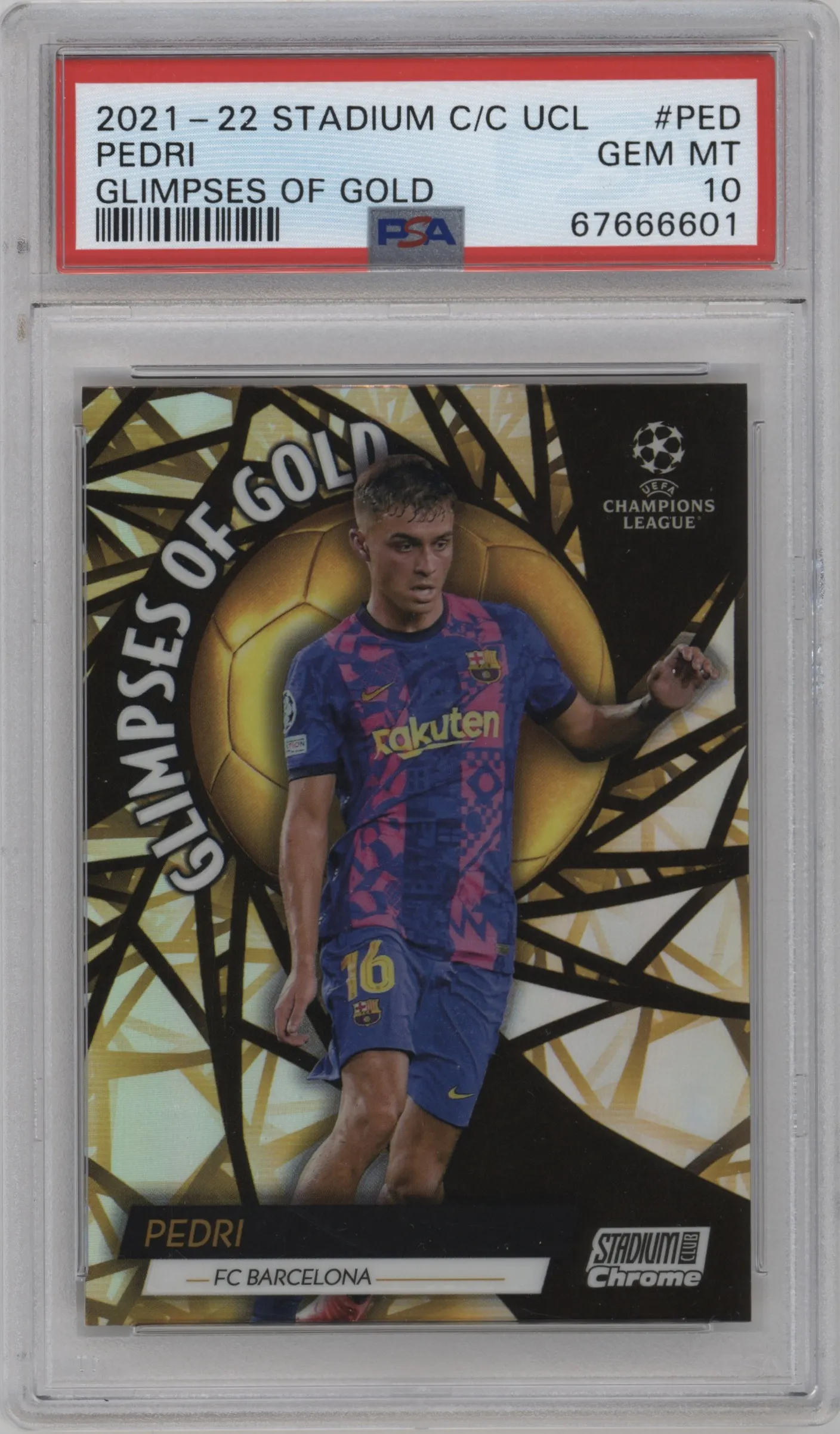 2021 Topps Stadium Club Chrome UEFA Champions League Glimpses of Gold Pedri #GG-PED PSA 10