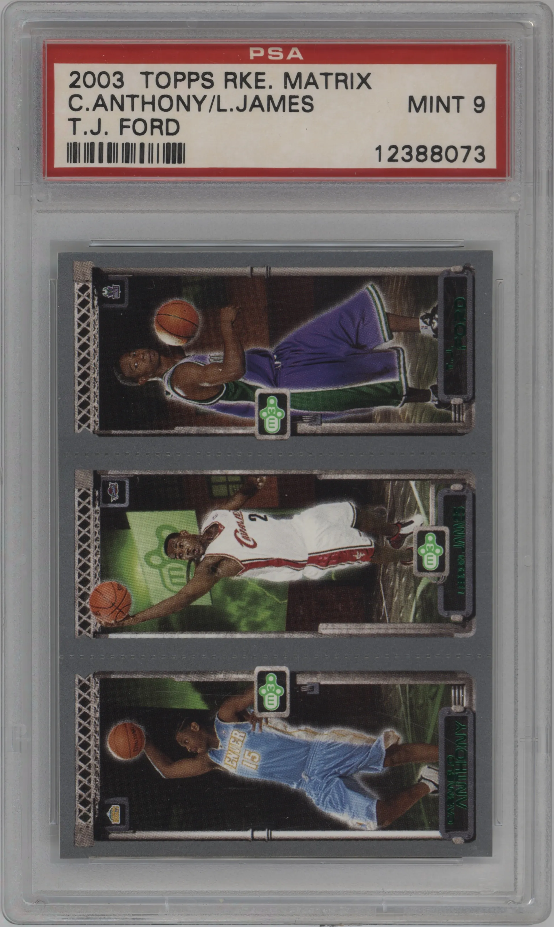 2003 Topps Rookie Matrix Carmelo Anthony/LeBron James/T.J. Ford #113/111/118 PSA 9