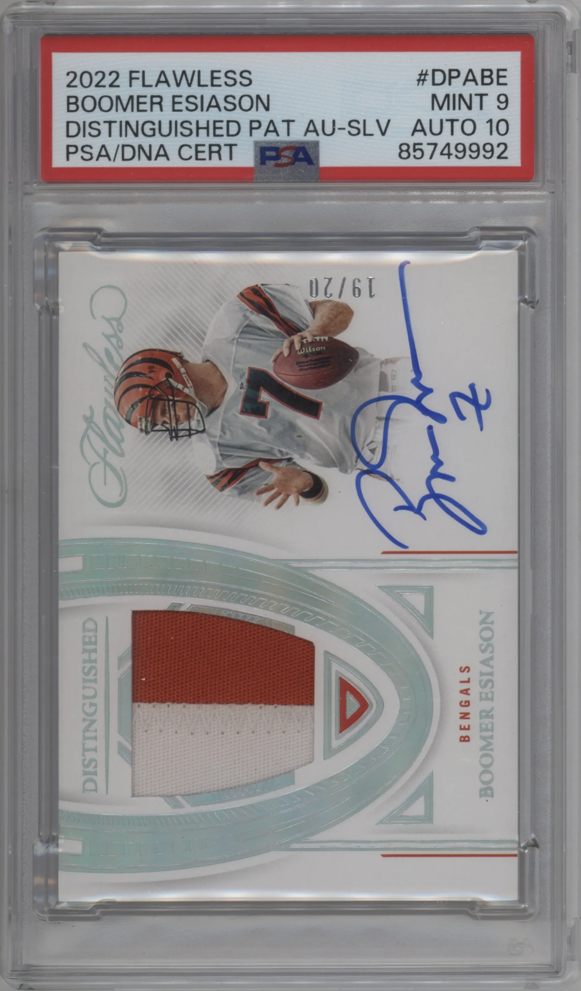2022 Panini Flawless Dstngshd.Ptch.Auto Boomer Esiason Silver #DPA-BE PSA 9